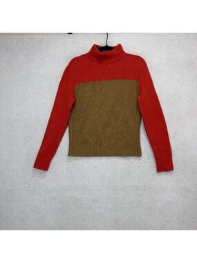 J Crew Sweater Womens Small Red Brown Colorblock Turtleneck Knit Pullover